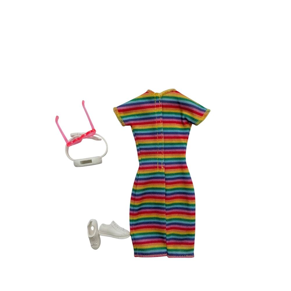 Fashionistas #166 Barbie Doll Outfit Rainbow-Striped Dress White Sneakers GRB94 - Picture 2 of 2